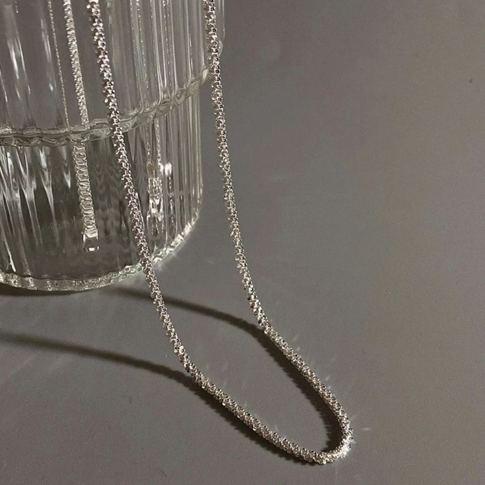 Silver Single Strand Choker Twist Chain Necklace - Picture 2 of 14